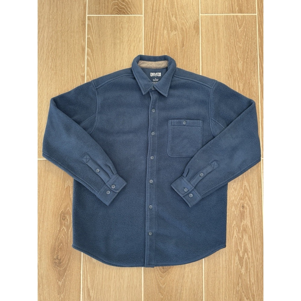 Duluth Trading Co Shoremans Fleece Shirt Jacket Mens Large Blue Shacket Button
